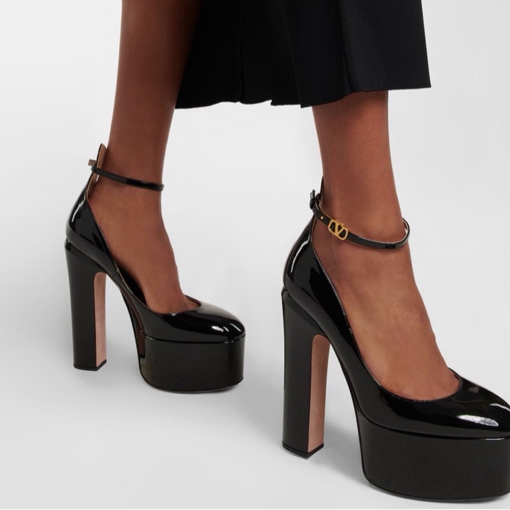 Valentino Glossy Black Platform Heels
